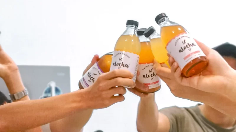 Cheers with Alocha kombucha