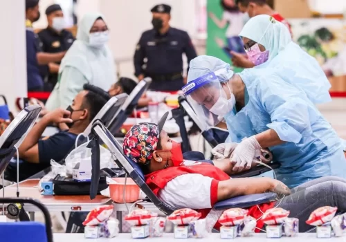 Blood donation at shopping mall