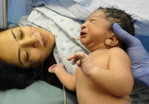 A mom is looking at her child