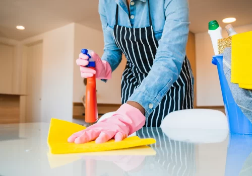 Close up of woman cleaning her house