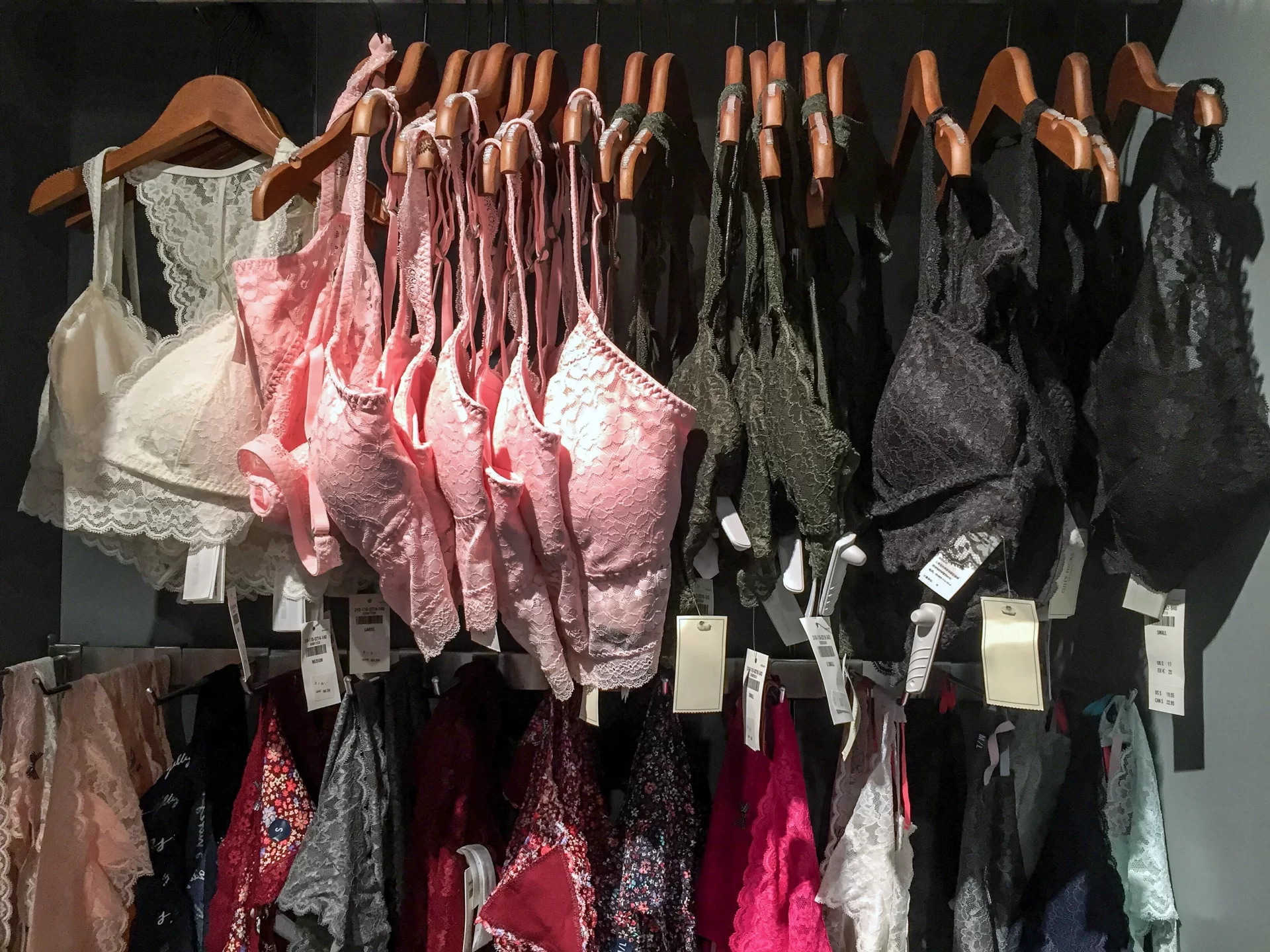 Colourful bras, lingerie and underwear