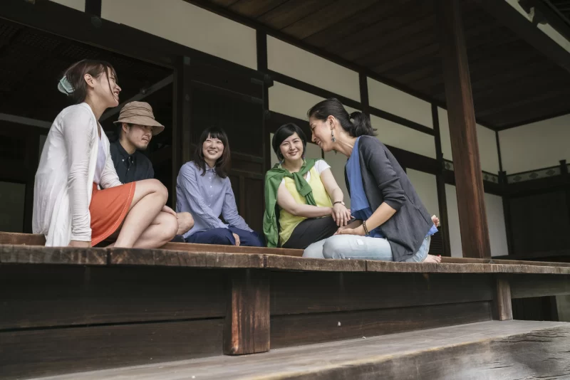 Group of japanese friends visiting kyoto